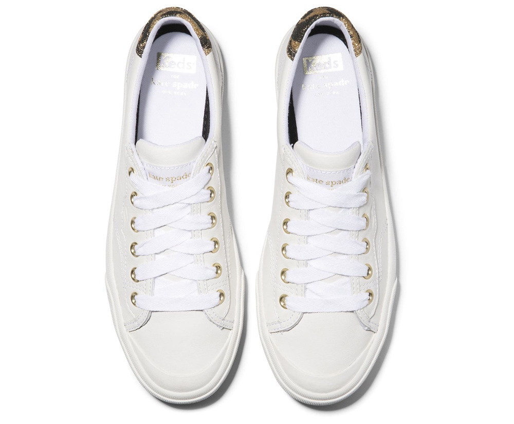 Basket Keds Femme Blanche - Kate Spade New York Crew Kick 75 Cuir - 027-YNXQEW